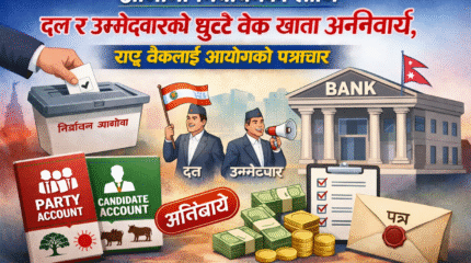 आगामी निर्वाचनका लागि दल र उम्मेदवारको छुट्टै बैंक खाता अनिवार्य, राष्ट्र बैंकलाई आयोगको पत्राचार